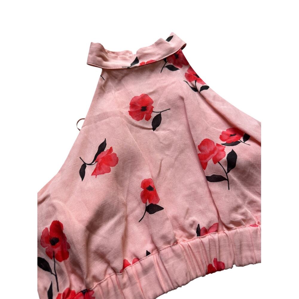 ZARA Pink Halter Crop Top High-Neck Linen-Blend Pink Floral - NWT - Size Med - Picture 2 of 6